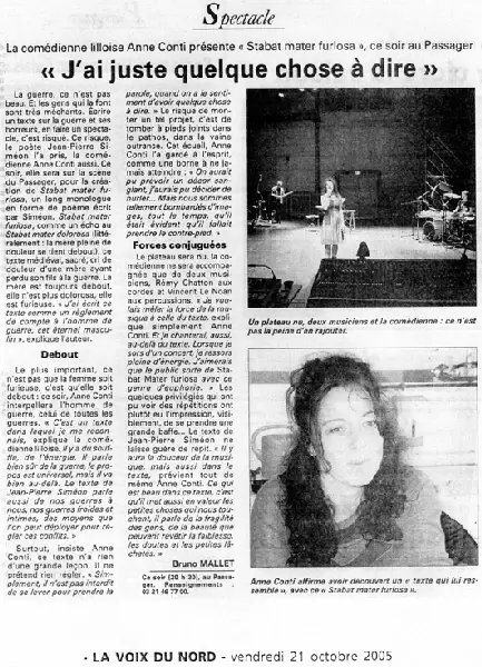 Article de presse : La Voix du Nord Calais - Octobre 2005